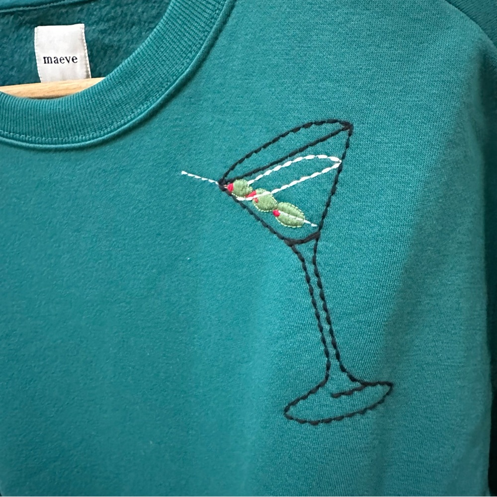 Anthropologie Maeve Martini Long-Sleeve Pullover Sweatshirt Turquoise blue XXS - Picture 5 of 9
